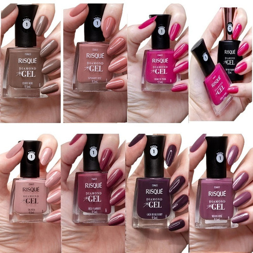 Kit Esmalte Efeito Gel Risque Hipoalergênic 7 Cores+ Topcoat