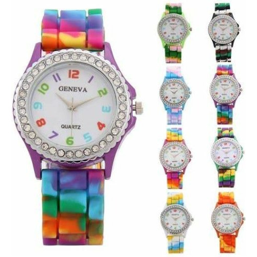 Reloj Mujer Niña Numeros Grandes Arcoiris Multicolor Silicon