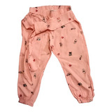 Pantalón De Fibrana Para Nena Estampado Usado - Rosa Talle 3