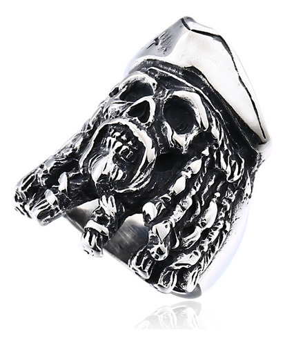 Anillo Acero Calavera Caribe Jack Pirata Premiun Skull