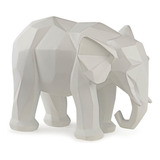 Escultura Decorativa Elefante Branco Geometrico Poliresina