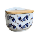 Saleiro Retangular Parede/bancada Flor Azul 500g Porcelana 