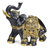 Elefante Negro Con Dorado Y Espejuelos Decoración 