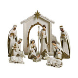 Nacimiento Navidad Romano Marfil Y Oro 10 Piezas