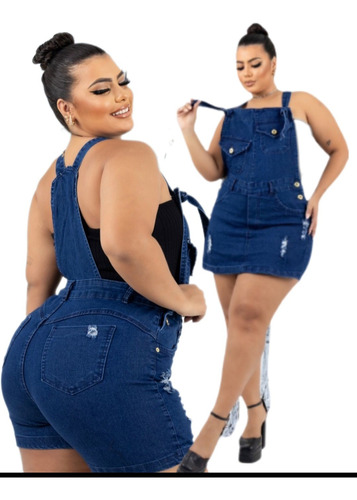 Macacão Jeans Feminino Jardineira Salopete Plus Size Confort