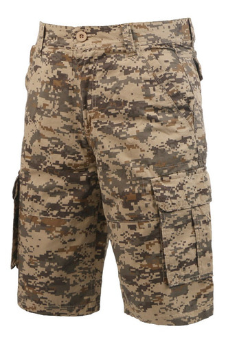 Pantalones Cortos Tipo Cargo De Camuflaje Liso Con Múltiples