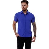 Camisa Social Masculina Manga Curta Slim Fit Barata Linda