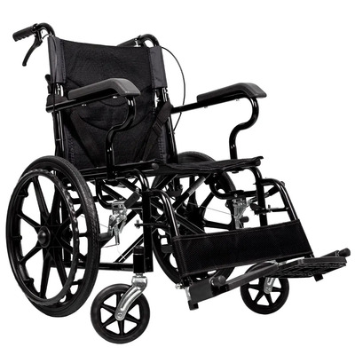 Silla De Ruedas Traslado Ergonomica Con Brazos Fijos Descansapies Desmontables Y Facil Manejo En Espacios Reducidos Color Negro | Envío gratis