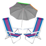 Kit 2 Cadeiras De Praia Alumínio + Guarda-sol Estampado Mor
