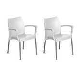 2 Sillas Sillones Plasticas Apilables Jardin Patas Aluminio