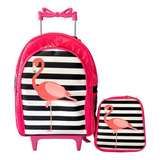 Mochila Flamingo Rodinhas Rosa + Lancheira Termica 