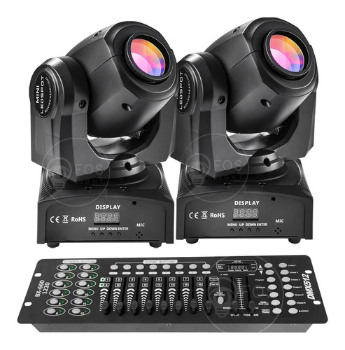 2x Mini Spot Led Moving Head 30w + Mesa Controller 192 Dmx 110v/220v