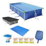 Kit Piscina 5000l Com Capa, Forro, Cloro, Peneira, Flutuador