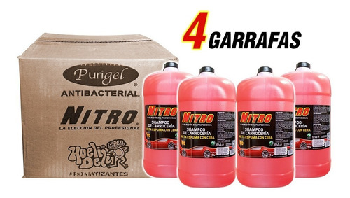 Shampoo Nitro Para Autos Alta Espuma Y Cera Pack 4 Garrafas