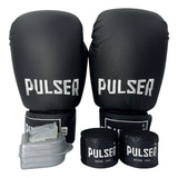 Kit De Muay Thai Boxe Luva 10oz Couro Bandagem Bucal Pulser 