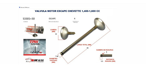 Valvula Escape Chevrolet Chevette.1.4-1.6 Foto 3