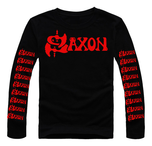 Camiseta Saxon Logo Manga Longa. Banda Saxon Heavy Metal