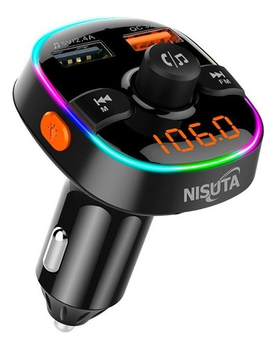 Transmisor Nisuta Fm Bluetooth Con 2 Usb Carga Rapida Qc3.0