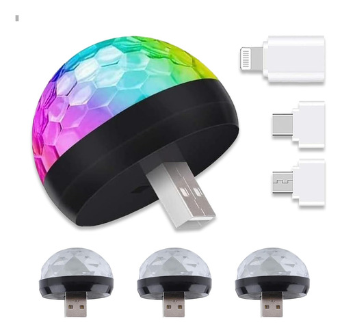 Mini Luces De Discoteca Usb Con 3 Adaptadores Diferentes, Lu