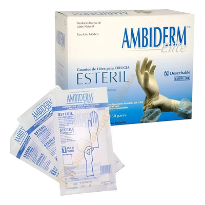 Guante Latex Ambiderm Cirujano Esteril Caja 100 Pz. Talla 6.5 | Envío gratis
