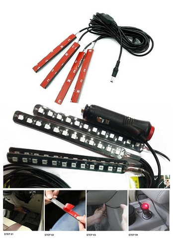 Luces Led De Interior De Carro, 4 Tiras De 36 Led 12 V Cc Im