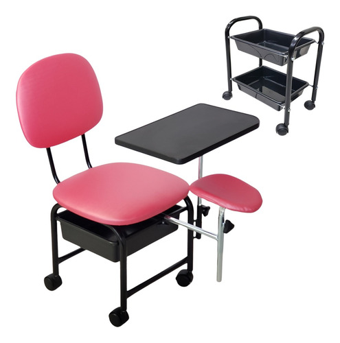 Kit Cadeira Manicure Cirandinha Pink + Carrinho Auxiliar