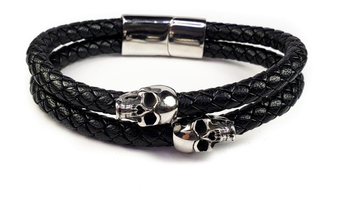 Pulsera Calavera Acero Inoxidable Cuero Hombre Mujer H