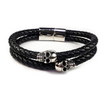 Pulsera Calavera Acero Inoxidable Cuero Hombre Mujer H