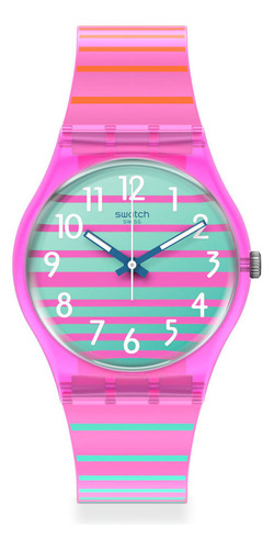 Reloj Swatch Mujer Electrifying Summer So28p105 Color De La Malla Rosa Chicle Color Del Bisel Rosa Color Del Fondo Celeste