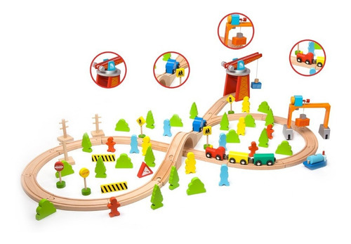 Tren Y Autos De Madera Didáctico 75 Pza Infantil Montessori