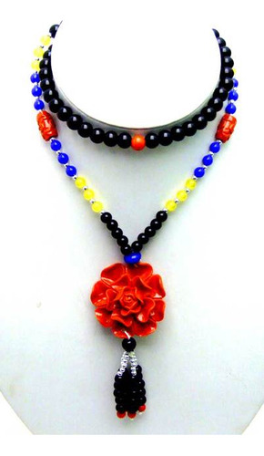 Qingmos-collar Con Colgante De Flor De Coral Rojo  Red 2