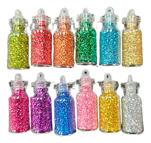 Set 12 Mini Pigmentos Glitter Purpurina Para Resina Uñas