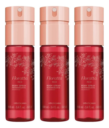 Combo O Boticário Body Spray Floratta Red - 3 Unidades