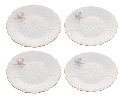 4 Pratos Para Sobremesa Wolff Birds De Porcelana 19 Cm