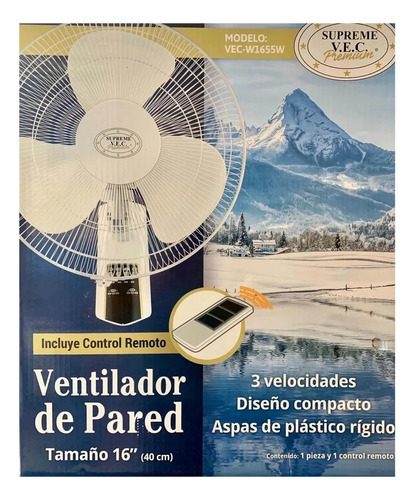 Ventilador De Pared Supreme Vec W1655w Blanco Con 3 Aspas, 16  De Diámetro 120 v