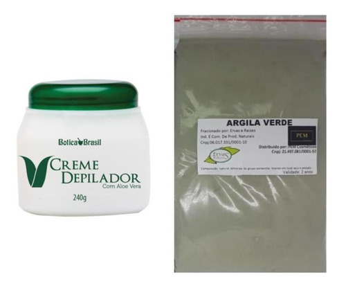 Argila Pura Verde 500g E Creme Depila Sem Dor Aloe Vera