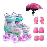 Patins Arco-íris Feminino Com Led 4 Rodas +kit Proteção