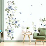 Pegatinas De Pared Flores Rosas Azules, Para Decoración Hoga