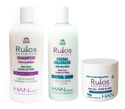 Combo Rulos Definidos Han Shampoo Enjuague Máscara