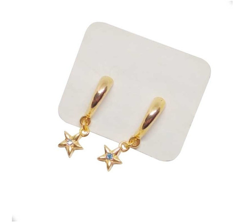 Aros Colgantes Dama Estrella Piedra Natural Laminado Oro 18k