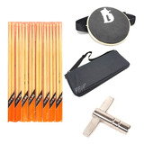 Kit 08 Baquetas Pro Fire Com Pad Para Estudo Chave E Capa