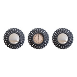 Set Reloj De Pared + 2 Espejos Colgantes Decorativo Vintage 