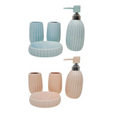 Set De Baño Jabonera Jabon Liquido Vaso Ceramica 4 Pcs Color Crema