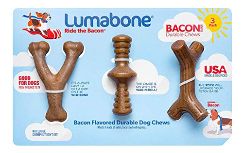 Lumabone Real Bacon Mediano 3-pack Juguetes Duraderos Para
