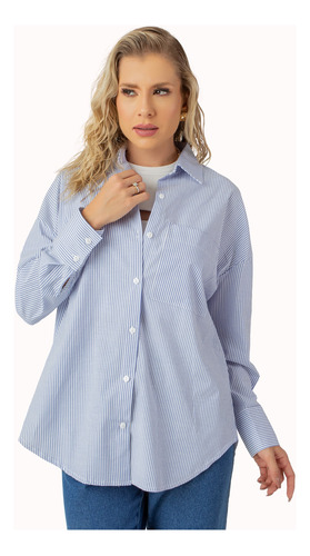 Camisa Listrada Oversized Feminina Casual Social Elegante