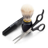 Kit Barber Shop - Tesoura Barba E Bigode + Pincel + Pente