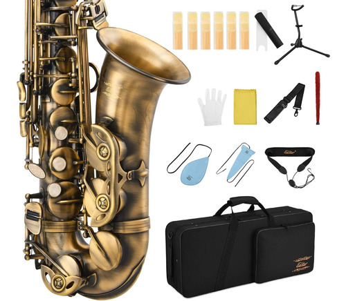 Saxofón De Bronce  Profesional Eb Plano, Kit Completo Para E