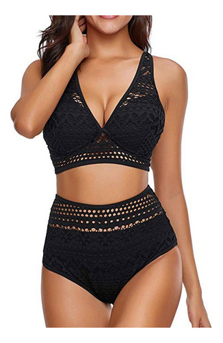 A Swimwear Mujer Dos Piezas Crochet Encaje Cintura Alta [u]