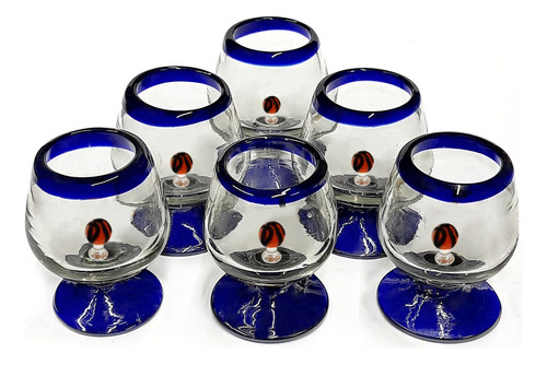 Set De 6 Copas Coñac Borde De Color Con Pelota De Basquetbol