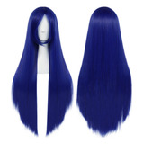 ¡ Peluca Lisa 80cm Kanekalon Larga Cabello Azul Rey !!